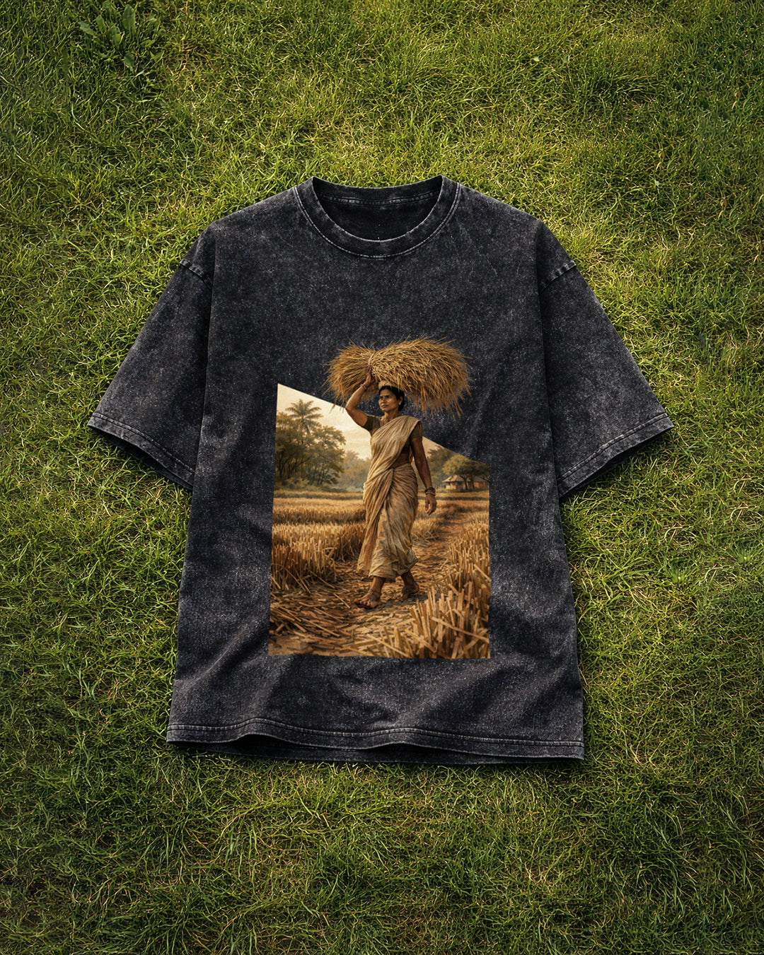 A Woman Black Unisex Acid Washed Oversized T-Shirt