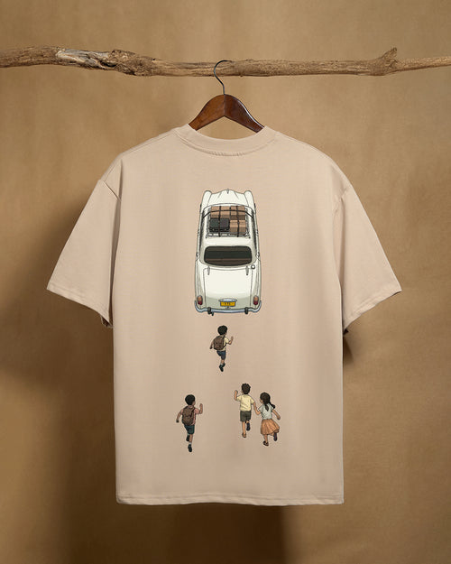 Beige unisex oversized T-shirt from Printrove with a relaxed fit and 240GSM fabric, shown from the back view.