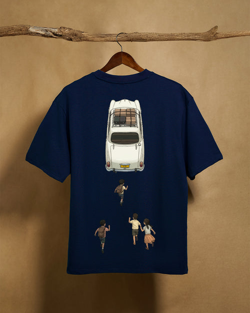 Back view of navy blue unisex oversized T-shirt by Printrove, made from 240GSM fabric, showcasing a relaxed fit and casual style.
