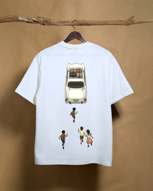 White oversized unisex T-shirt by Printrove, showing back view with relaxed fit and 240GSM fabric.