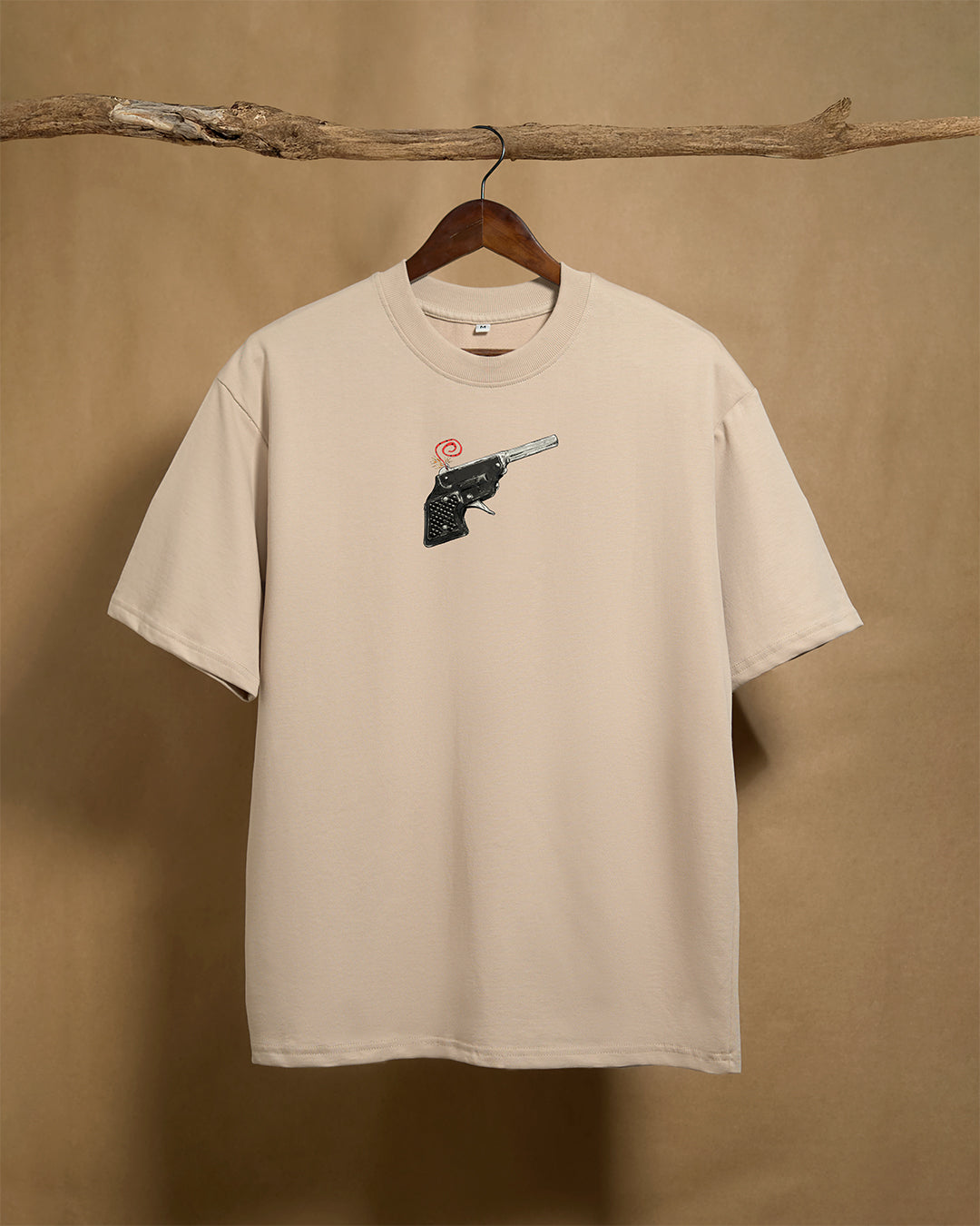 Cap Gun Beige Unisex Oversized 240GSM T-shirt - Peyth