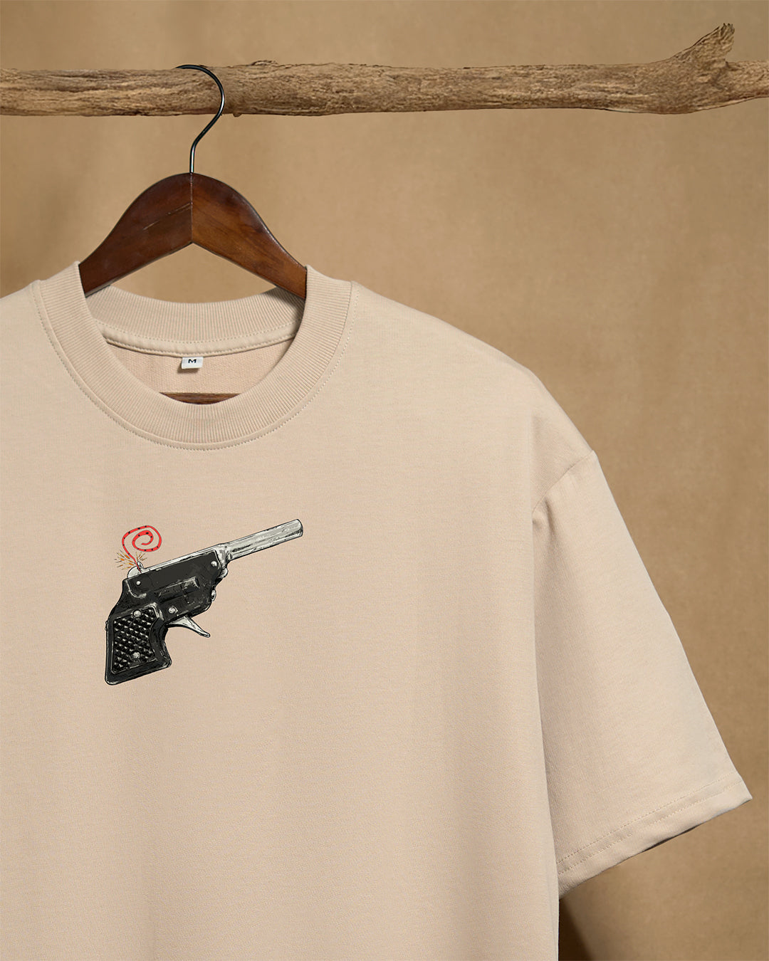 Cap Gun Beige Unisex Oversized 240GSM T-shirt - Peyth