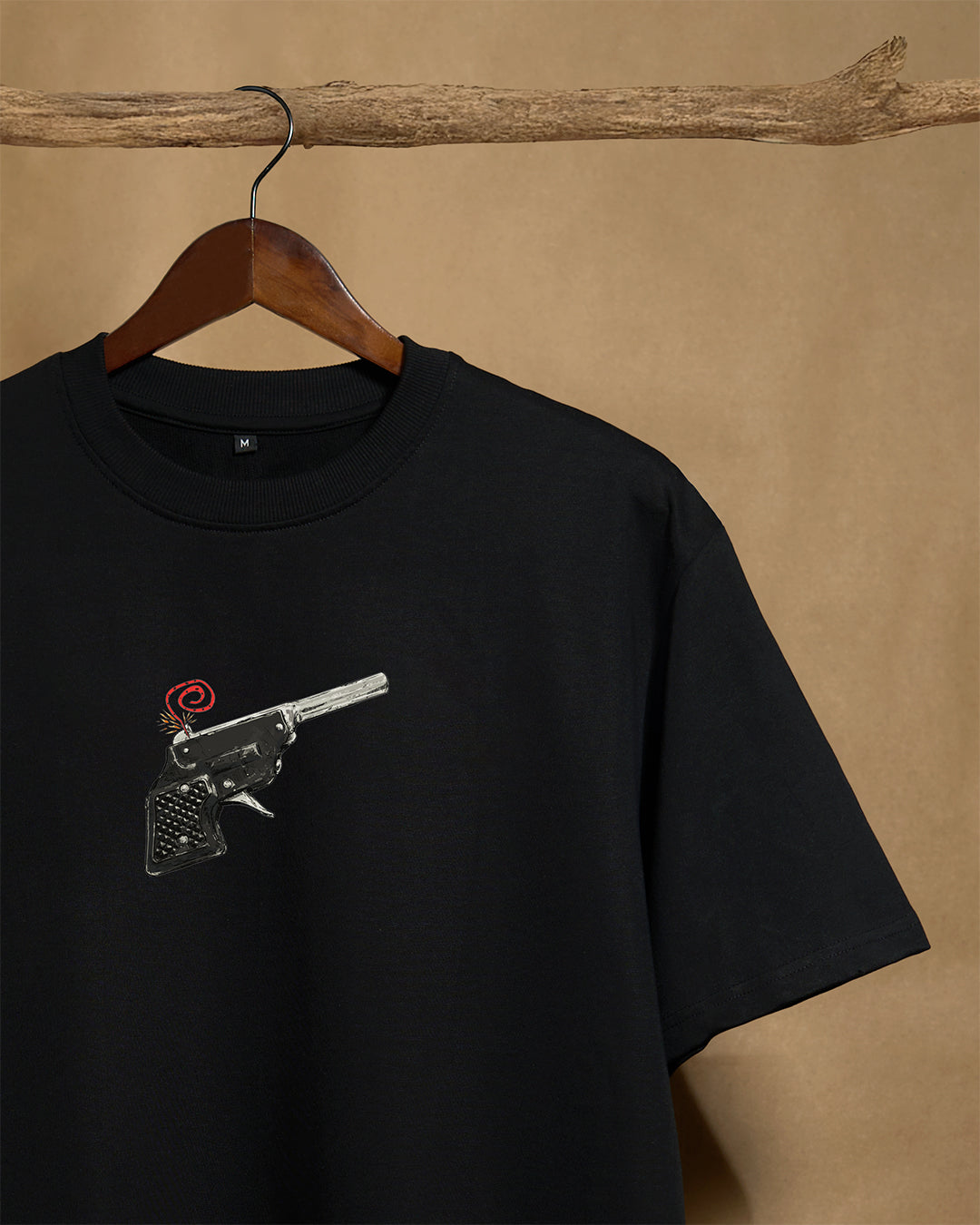 Cap Gun Black Unisex Oversized 240GSM T-shirt - Peyth