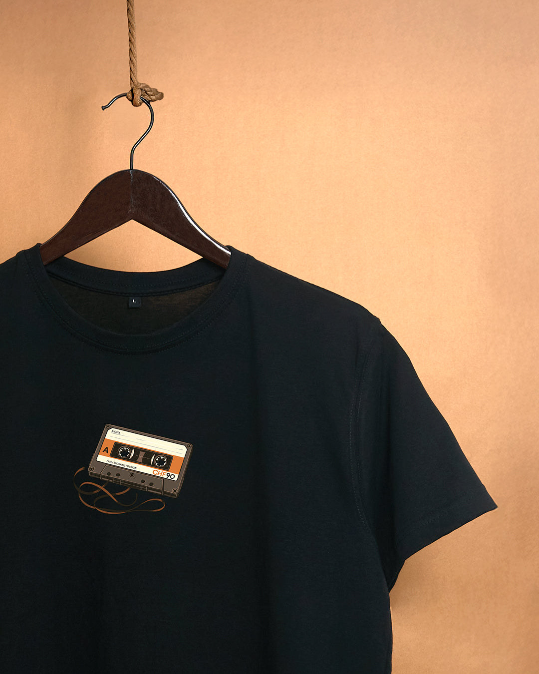 Cassette Black 180gsm Regular Fit T-Shirt - Peyth