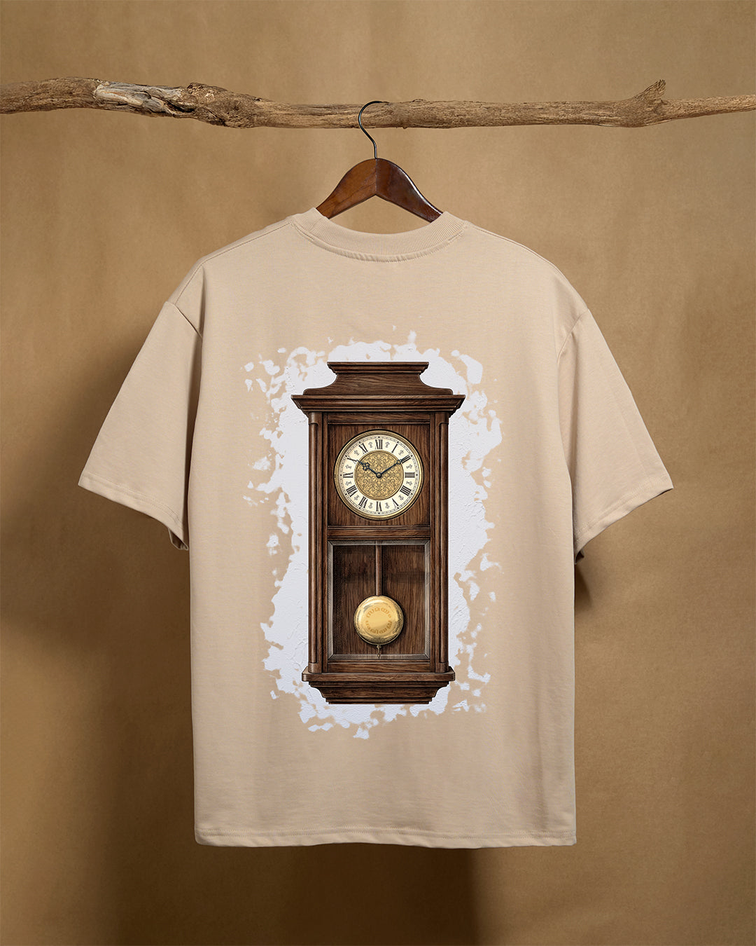 Beige unisex oversized Gadikaram T-shirt by Printrove, showing the back view with a relaxed fit and 240GSM fabric.