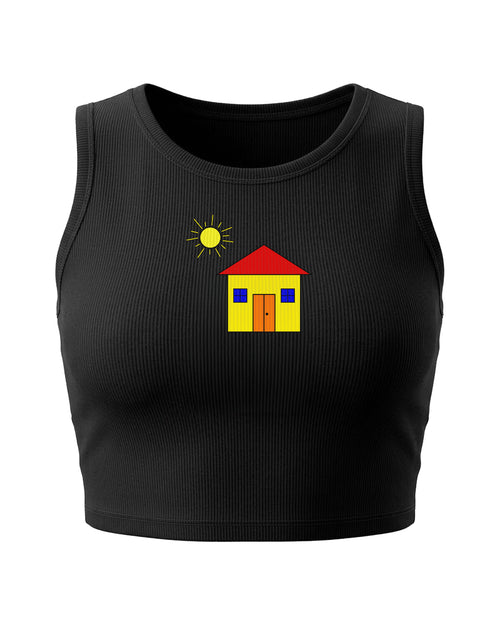 Black Sketch 100% Cotton Crop Tank Top by Printrove, front view showing artistic sketch design and sleeveless style.