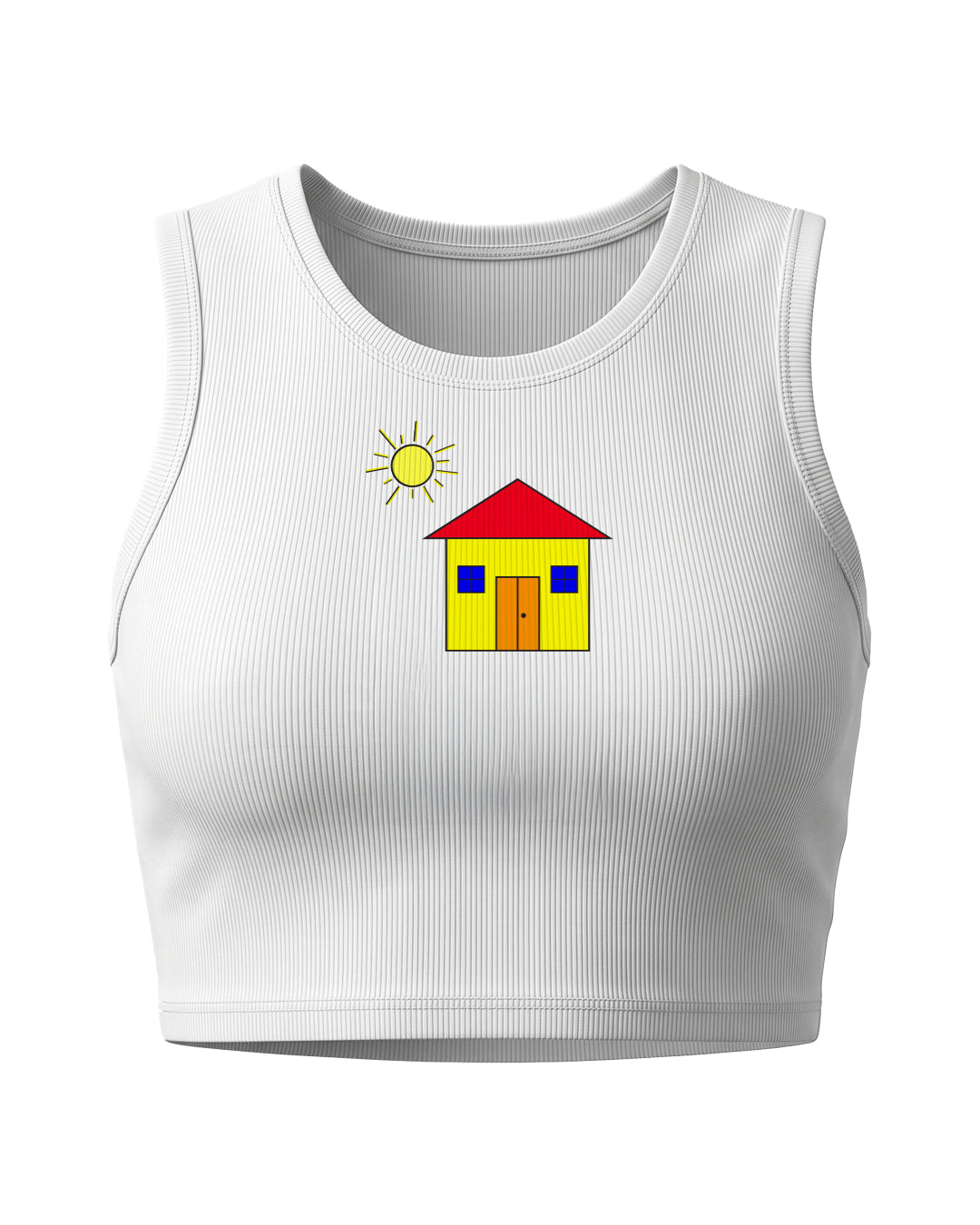 White Sketch 100% Cotton Crop Tank Top by Printrove, front view showing fitted design and sleeveless style.