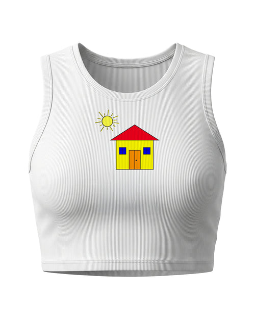 White Sketch 100% Cotton Crop Tank Top by Printrove, front view showing fitted design and sleeveless style.